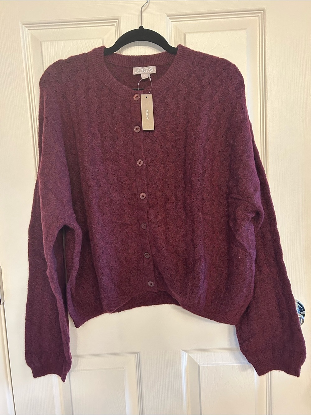 NWT J. Crew Women's Cable Knit Merino wool Button-Up Cardigan - Plum (089)